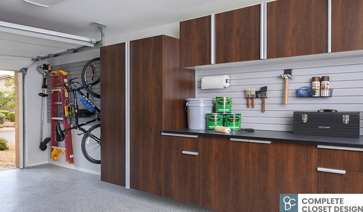 Closet and garage storage organization, customized wooden storage closet for garage.