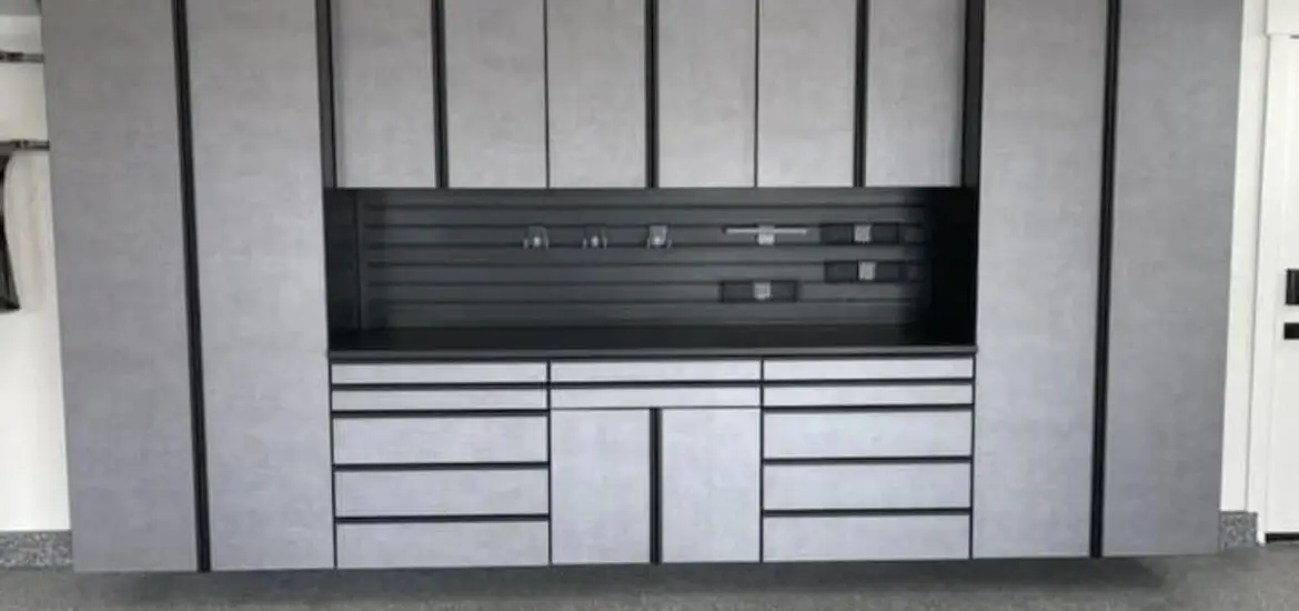 A view of garage cabinet and custom garage storage solutions