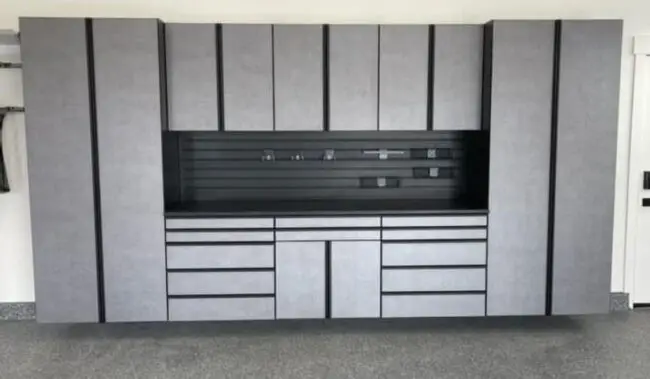 A view of garage cabinet and custom garage storage solutions