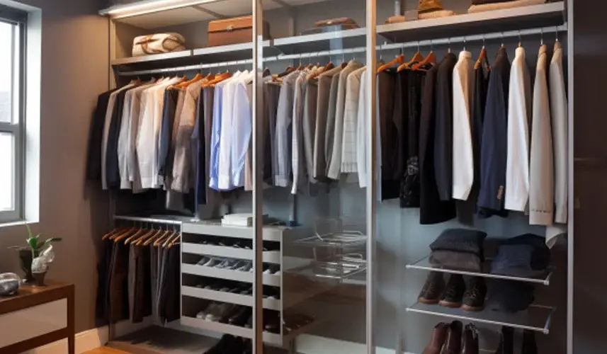a very organized and clean reach in closet