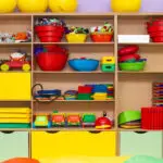 Clean toy storage shelves for fun playrooms for kids.